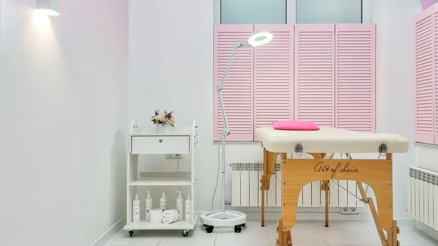 Minimalist aesthetic treatment room with clean pastel interior
