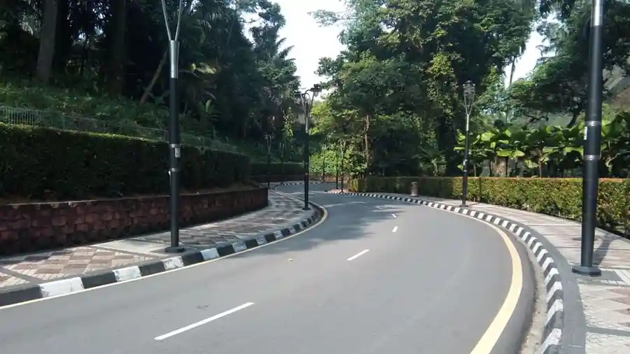 Quiet suburban Kuala Lumpur road lined with mature trees
