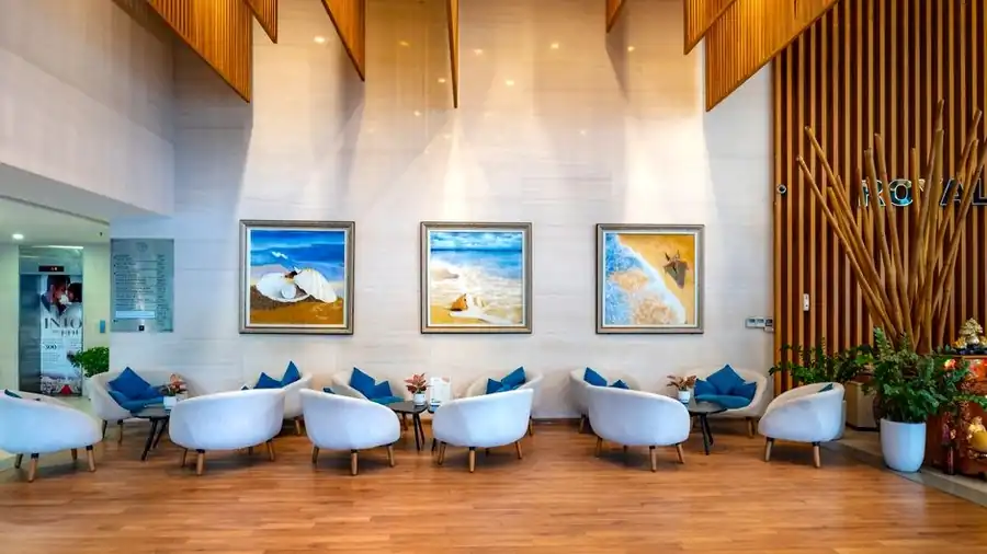 Modern reception lounge with seating at a clinic in Malaysia