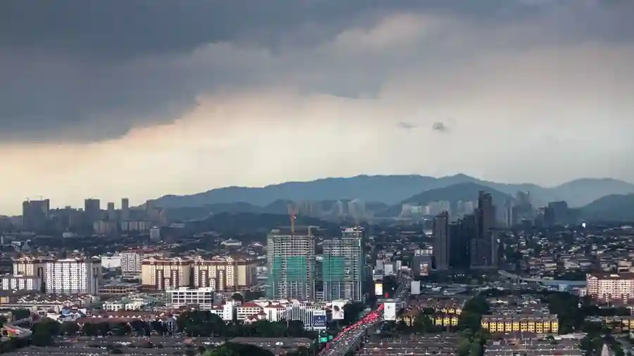 Aerial view of a Klang Valley suburb skyline near sunset