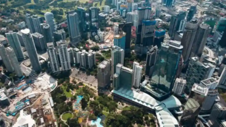 Aerial view of the Kuala Lumpur skyline and surrounding towers